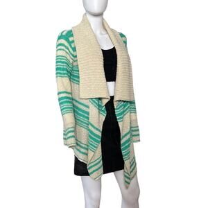 Voom by Joy Han Green and Cream Textured Knit Draped Cardigan M